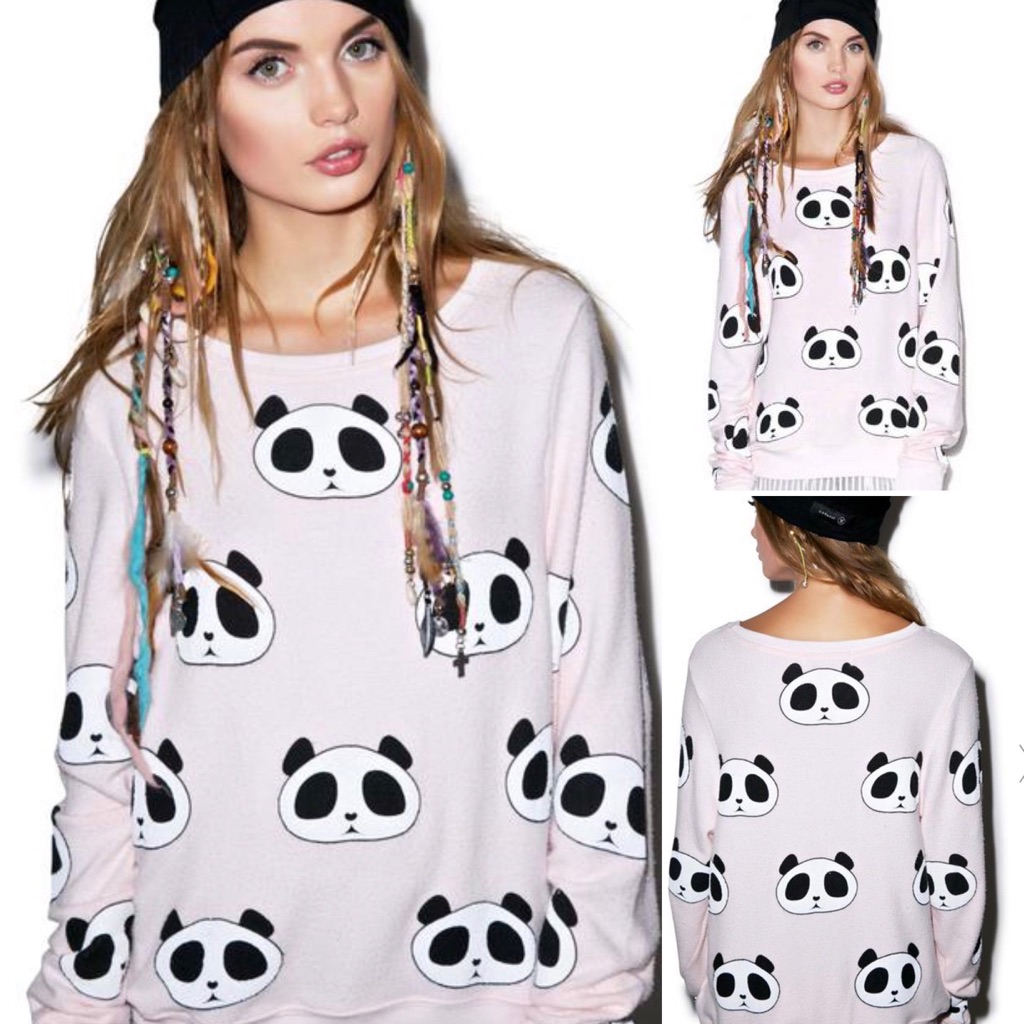 Wildfox Panda Head Baggy Beach Jumper In Pale Pink Size Large